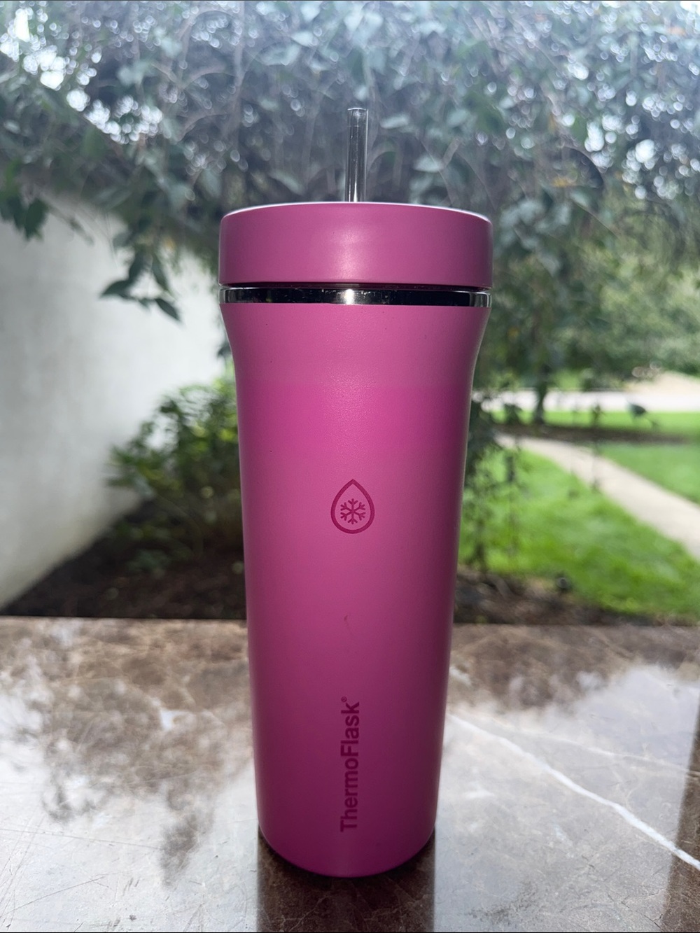 ThermoFlask Pink Insulated Travel Tumbler with Straw Lid